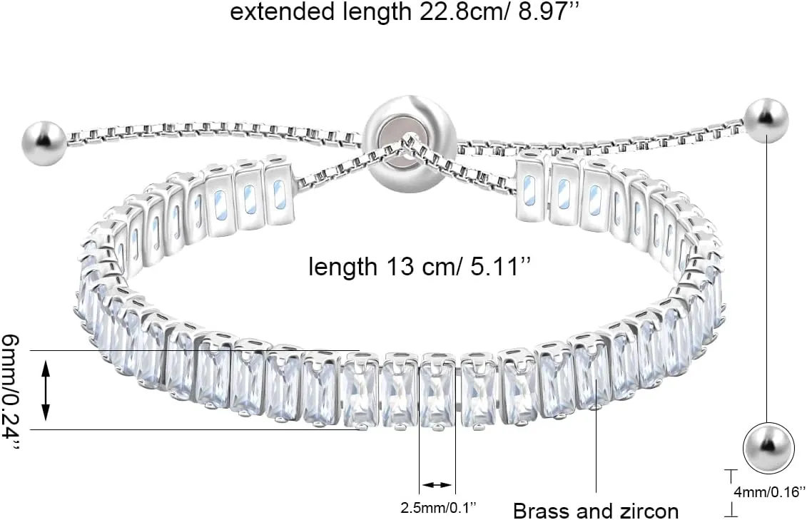 Uloveido Classic Emerald Cut Rectangular Cubic Zirconia Eternity Tennis Bracelet Adjustable for Women Y1788