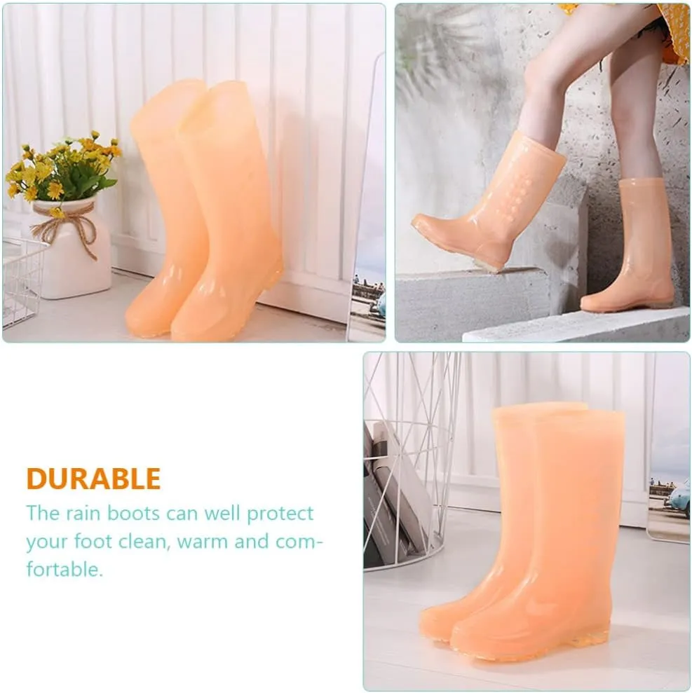 Vaguelly Rain Boots for Women Rainproof Anti-slip Sole 36 Size Candy Orange 1 Pair Women Shoes