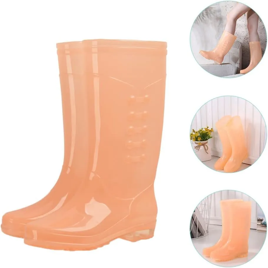 Vaguelly Rain Boots for Women Rainproof Anti-slip Sole 36 Size Candy Orange 1 Pair Women Shoes