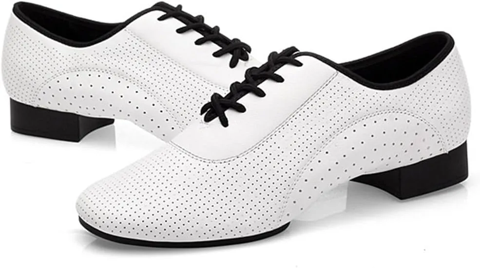 VEACAM Breathable Ballroom Dance Shoes Leather Character Shoes for Male, Lace-Up Men's Salsa Latin Tango Dancing Shoes