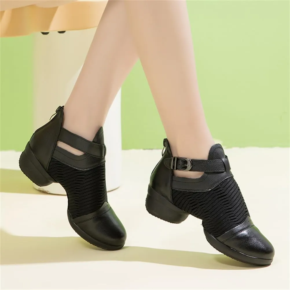 VEACAM Dance Shoes for Women, Leather Jazz Dance Sneakers Breathable Split Sole Buckle Closure Platform Walking Dance Shoes