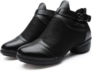 VEACAM Dance Shoes for Women, Leather Jazz Dance Sneakers Breathable Split Sole Buckle Closure Platform Walking Dance Shoes