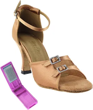 Very Fine Ballroom Latin Tango Salsa Dance Shoes for Women 1620 2.5-Inch Heel   Foldable Brush Bundle - Brown Satin - 7