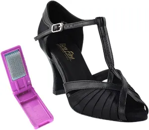 Very Fine Ballroom Latin Tango Salsa Dance Shoes for Women - 2707-2.5 Inch Heel and Foldable Dance Shoe Brush Bundle - Black Satin - Size - 7.5