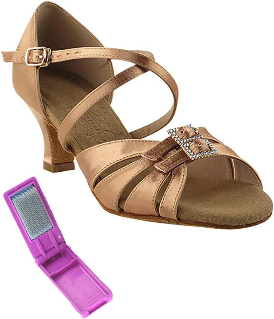 Very Fine Dance Shoes - Ladies Latin, Rhythm, Salsa, Waltz Ballroom Dance Shoes - S92307-2-inch Heel and Foldable Brush Bundle