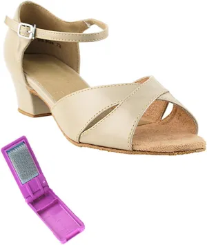 Very Fine Dance Shoes - Ladies Practice, Cuban Low Heel Ballroom Dance Shoes - 803-1.5-inch Heel and Foldable Brush Bundle - Tan Leather - 5.5