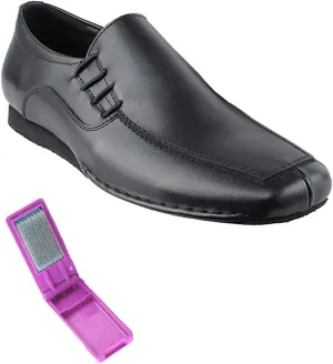 Very Fine Dance Shoes - Mens Latin, Rhythm, Waltz Ballroom Dance Shoes - SERO102BBX - Flat Heel and Foldable Brush Bundle - Black Leather - 7.5