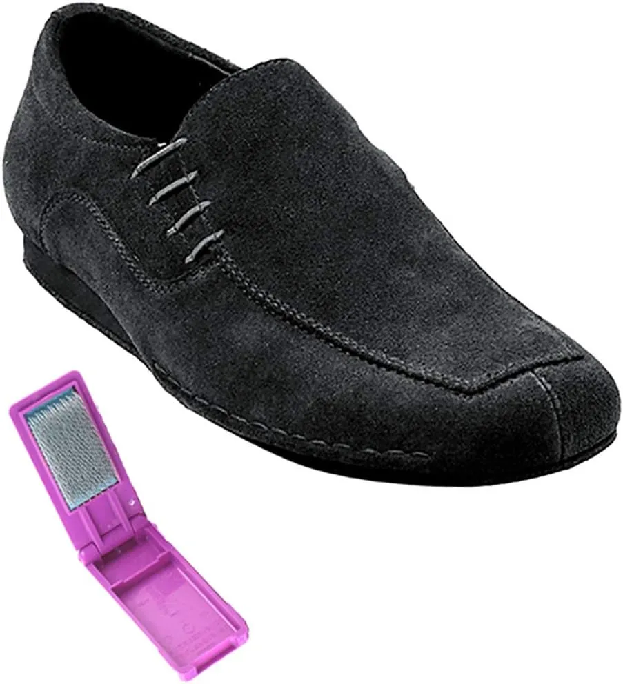 Very Fine Dance Shoes - Mens Latin, Rhythm, Waltz Ballroom Dance Shoes - SERO102BBX - Flat Heel and Foldable Brush Bundle - Black Suede - 12