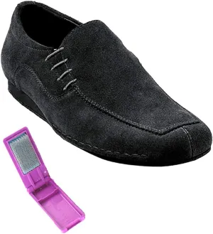 Very Fine Dance Shoes - Mens Latin, Rhythm, Waltz Ballroom Dance Shoes - SERO102BBX - Flat Heel and Foldable Brush Bundle - Black Suede - 12