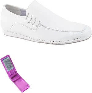 Very Fine Dance Shoes - Mens Latin, Rhythm, Waltz Ballroom Dance Shoes - SERO102BBX - Flat Heel and Foldable Brush Bundle - White Leather - 7.5