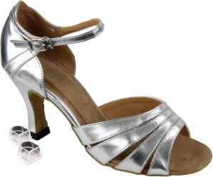 Very Fine Dance Shoes Women's Salsa Ballroom Tango Latin Dance Shoes Style 1680 Bundle with Plastic Dance Shoe Heel Protectors, Silver Leather 4.5 M US Heel 2.5 Inch