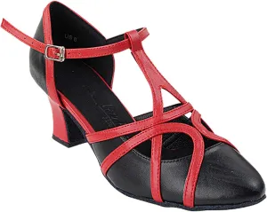 Very Fine Women's Ballroom Dance Shoes Salsa Latin Practice Shoes Black Leather & Red Trim Sera3541EB Comfortable Dance Shoes 2.2" Heel 7 M US [Bundle of 5]