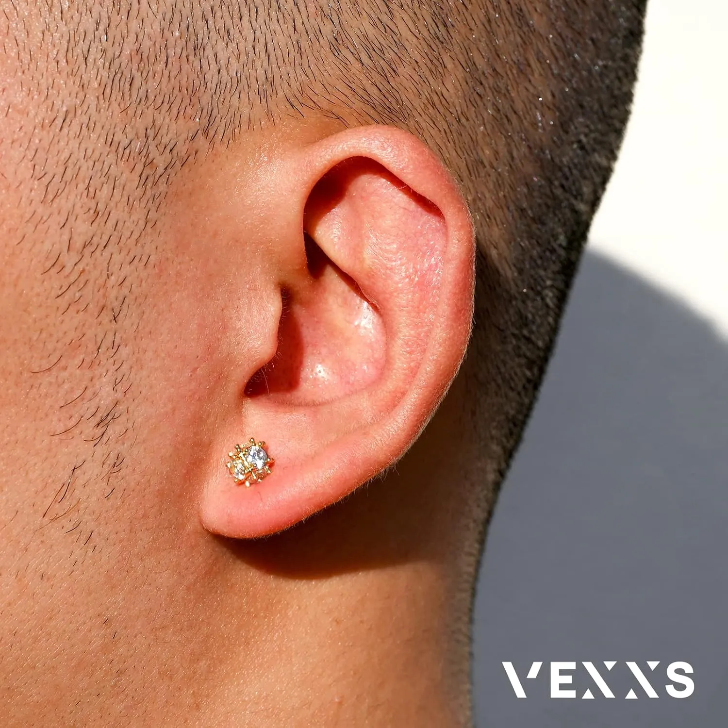 VEXXS S925 Diamond Stud Earrings for Men Women, 14K Real Gold Plated Iced Out Earrings 5A CZ Stones 925 Sterling Silver Studs Hypoallergenic Earrings