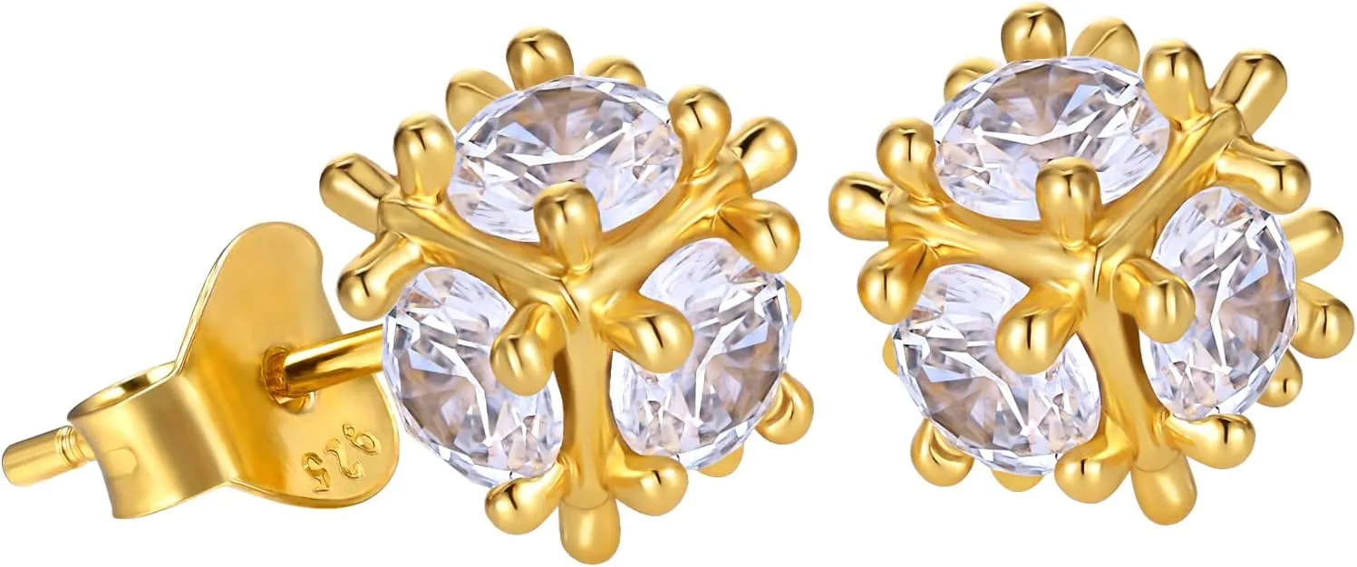 VEXXS S925 Diamond Stud Earrings for Men Women, 14K Real Gold Plated Iced Out Earrings 5A CZ Stones 925 Sterling Silver Studs Hypoallergenic Earrings