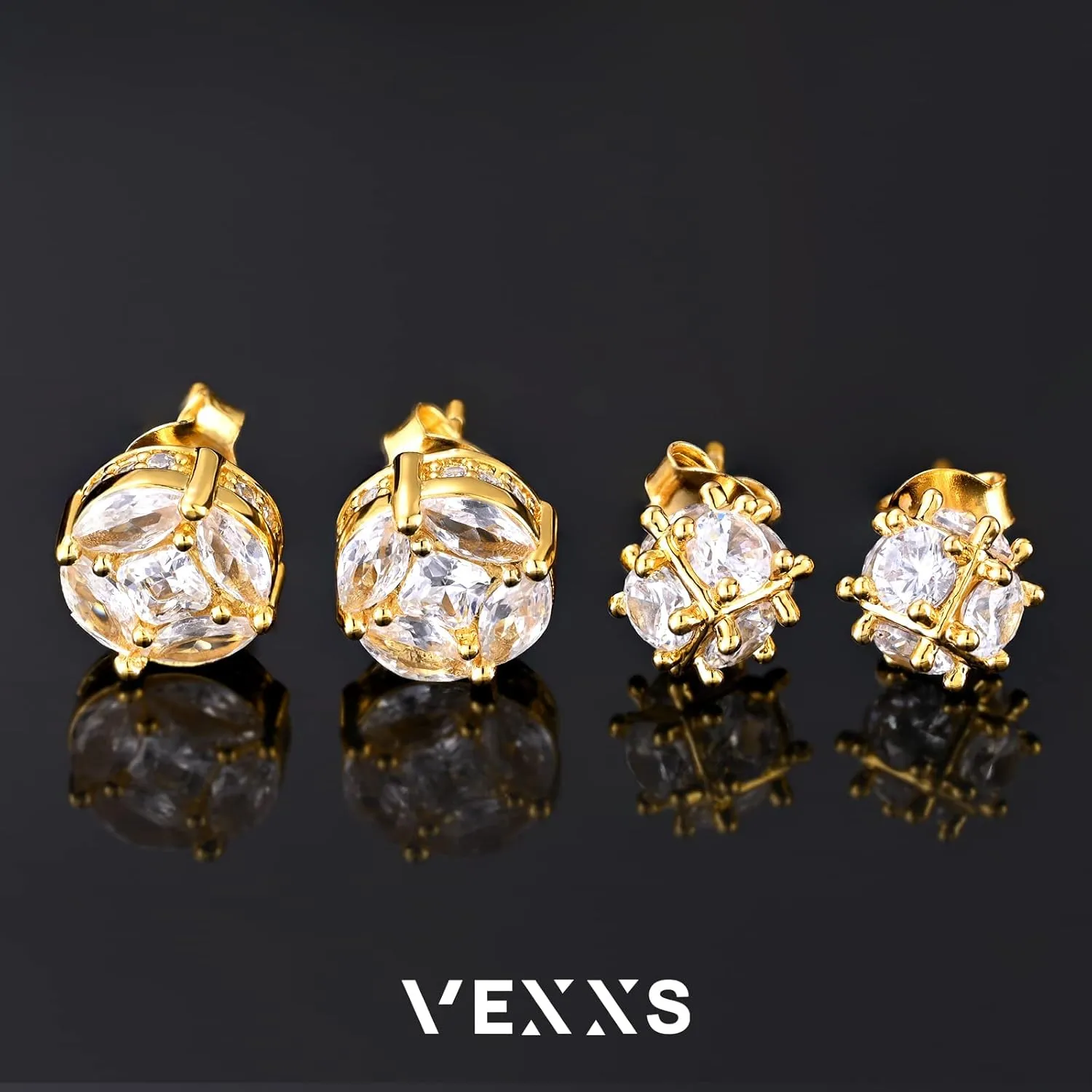 VEXXS S925 Diamond Stud Earrings for Men Women, 14K Real Gold Plated Iced Out Earrings 5A CZ Stones 925 Sterling Silver Studs Hypoallergenic Earrings