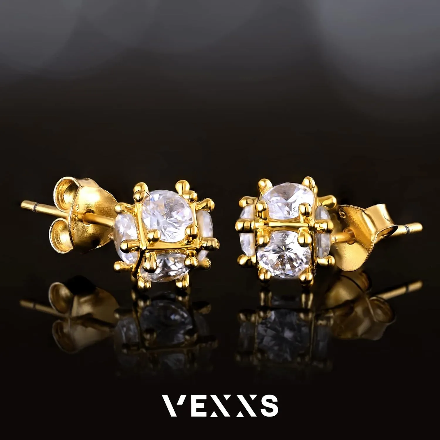 VEXXS S925 Diamond Stud Earrings for Men Women, 14K Real Gold Plated Iced Out Earrings 5A CZ Stones 925 Sterling Silver Studs Hypoallergenic Earrings