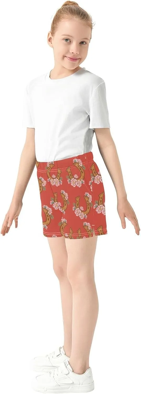 VIGTRO Girls Athletic Short Casual Shorts Elastic Waist with Pockets, Summer Sports Pants for Kids Size 7-15Y