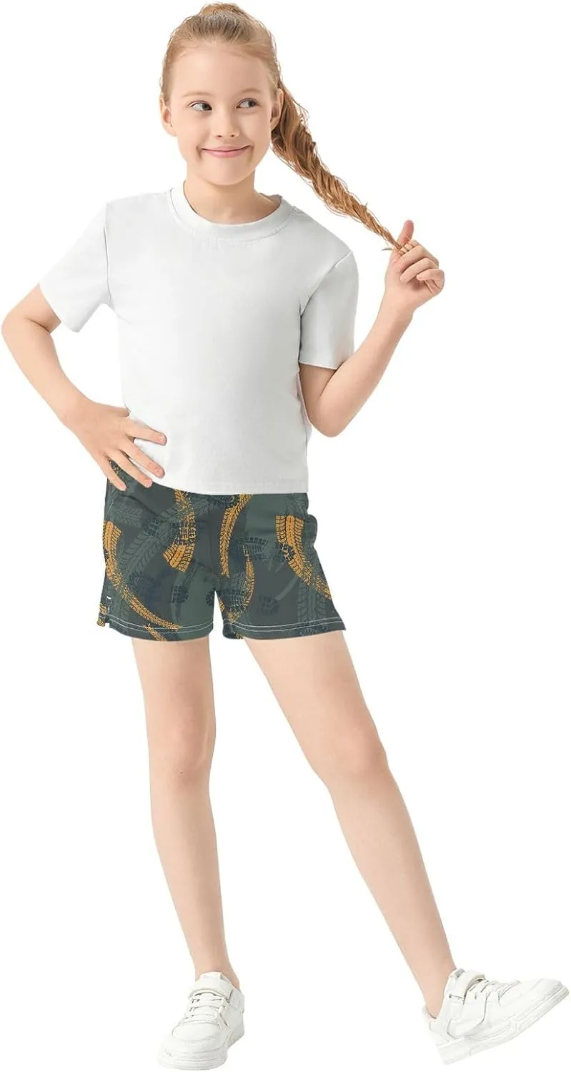 VIGTRO Girls Athletic Short Casual Shorts Elastic Waist with Pockets, Summer Sports Pants for Kids Size 7-15Y