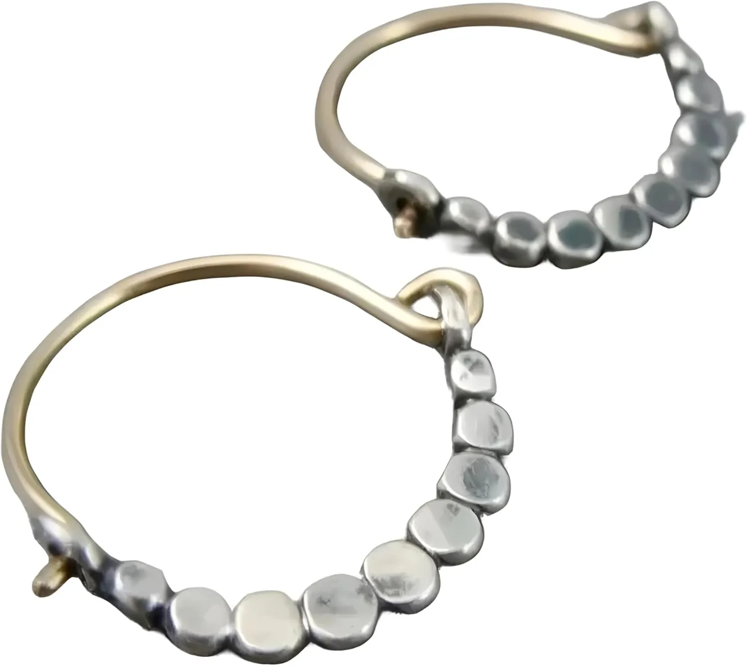 Vintage Metal Small Hand Beaded Minimalist Mixed Metal Hoop Small Hoop Unique Jewelry Gift