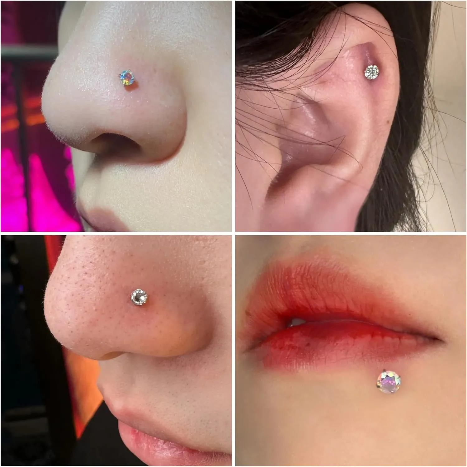 Vsnnsns 16G 18G 20G Threadless Push in Lip Rings Stainless Steel Flat Back Nose Rings Studs Earrings Tragus Helix Conch Cartilage Lobe Earrings Stud Piercing Jewelry for Women Men Diamond CZ Silver