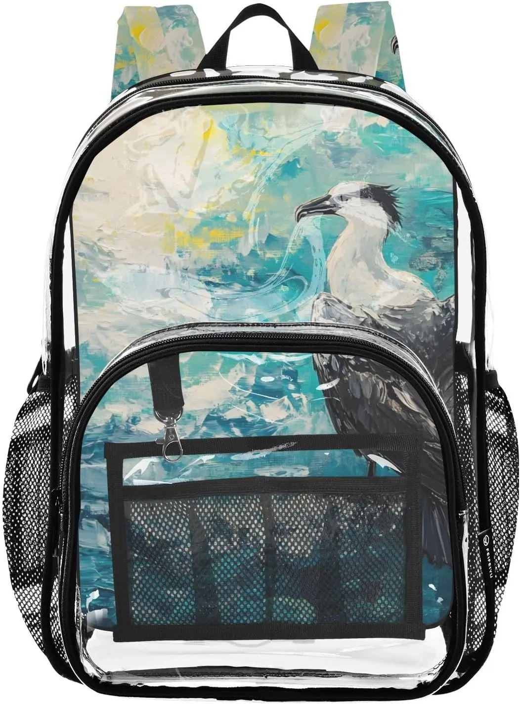 Vulture Clear Plastic Backpack - Transparent PVC Heavy Duty Bag with Large Main Pocket and Mesh Pockets - Ideal for School, Travel, Outings - Clear Backpack for School and Everyday Use