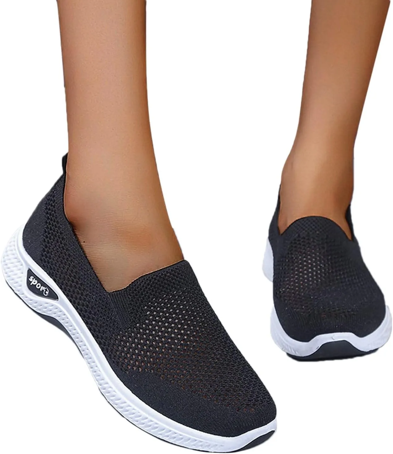 Walking Shoes for Women Comfortable Breathable Knit Sneakers Fashion Woven Orthopedic Sneakers Lightweight Slip-On Sneakers