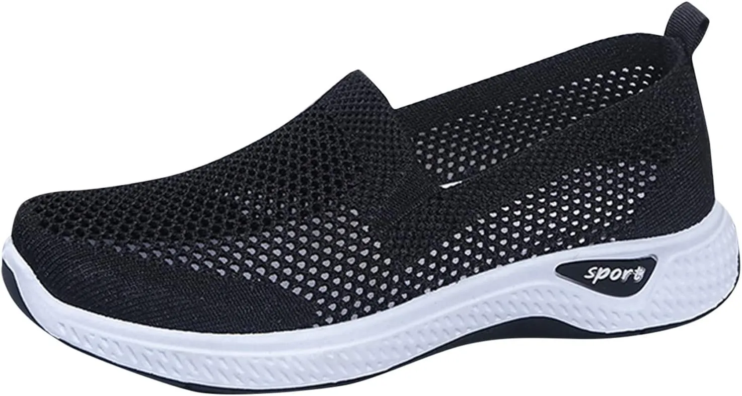 Walking Shoes for Women Comfortable Breathable Knit Sneakers Fashion Woven Orthopedic Sneakers Lightweight Slip-On Sneakers