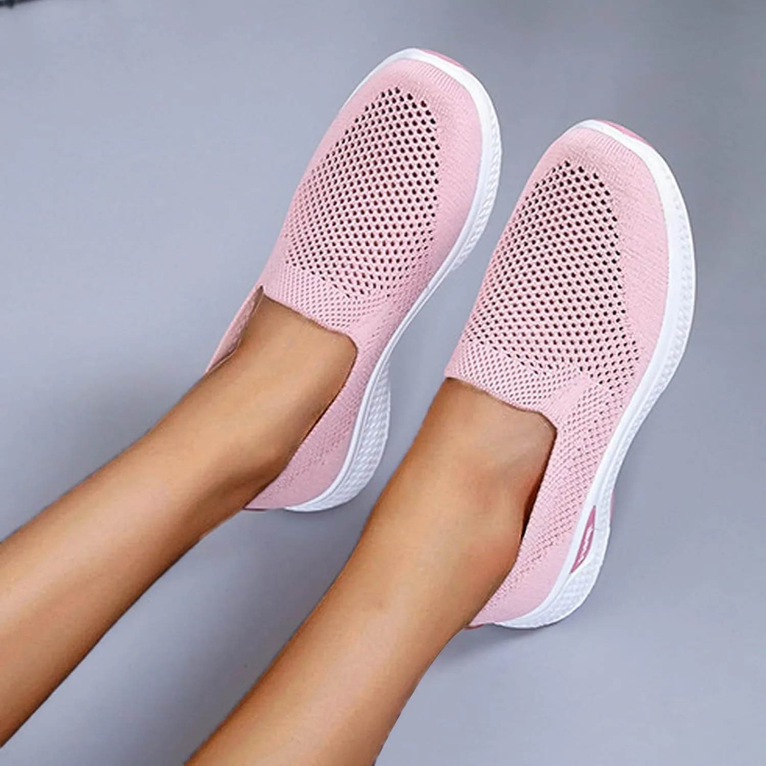 Walking Shoes for Women Comfortable Breathable Knit Sneakers Fashion Woven Orthopedic Sneakers Lightweight Slip-On Sneakers