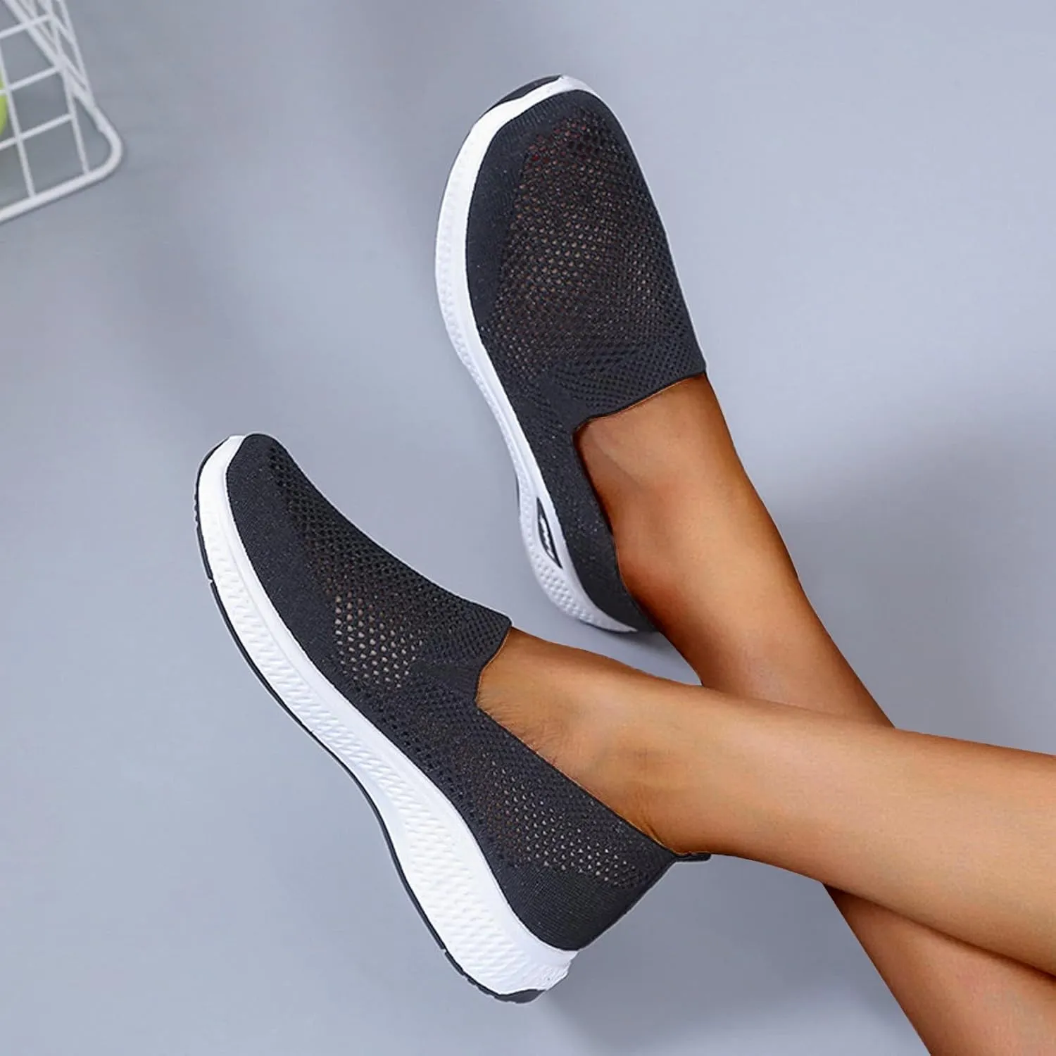 Walking Shoes for Women Comfortable Breathable Knit Sneakers Fashion Woven Orthopedic Sneakers Lightweight Slip-On Sneakers