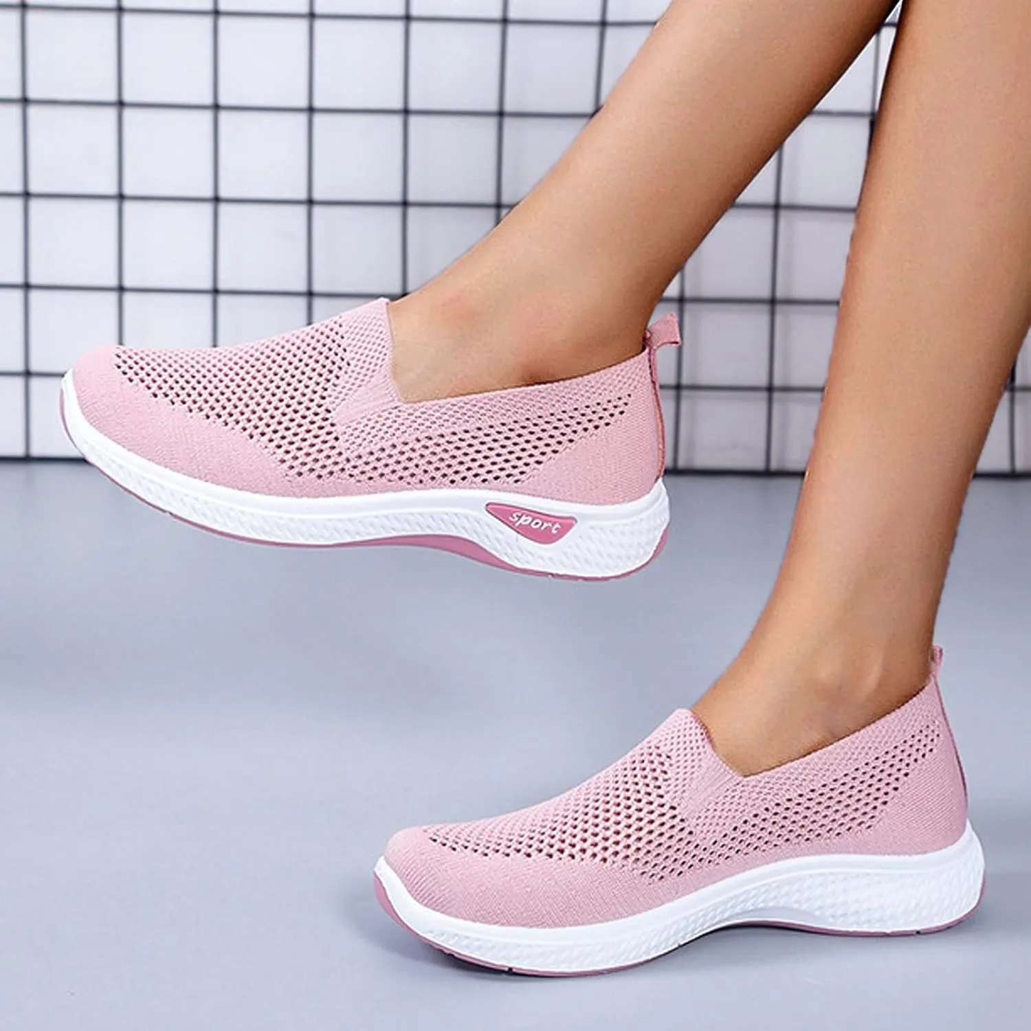Walking Shoes for Women Comfortable Breathable Knit Sneakers Fashion Woven Orthopedic Sneakers Lightweight Slip-On Sneakers