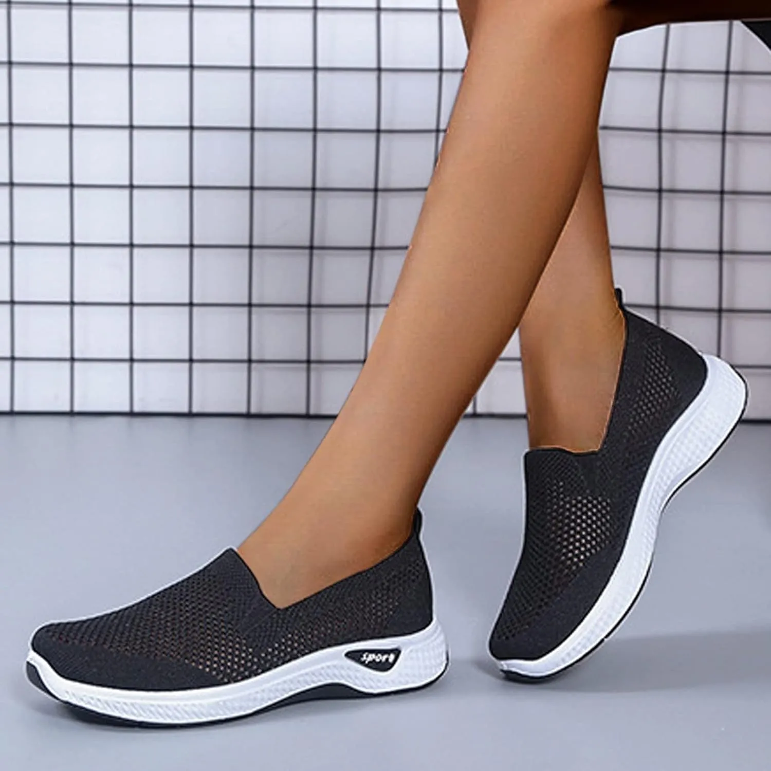 Walking Shoes for Women Comfortable Breathable Knit Sneakers Fashion Woven Orthopedic Sneakers Lightweight Slip-On Sneakers