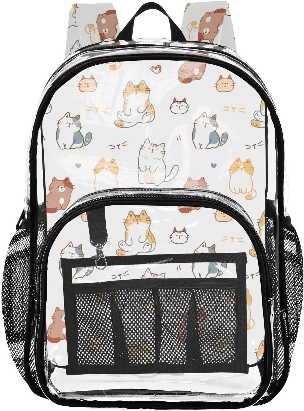 Watercolor Cat Cartoon Clear Backpack PVC Backpacks for Kids Girls Boys Transparent Bookbag Plastic Toddler Daypack Bags for Stadium Events School Travel