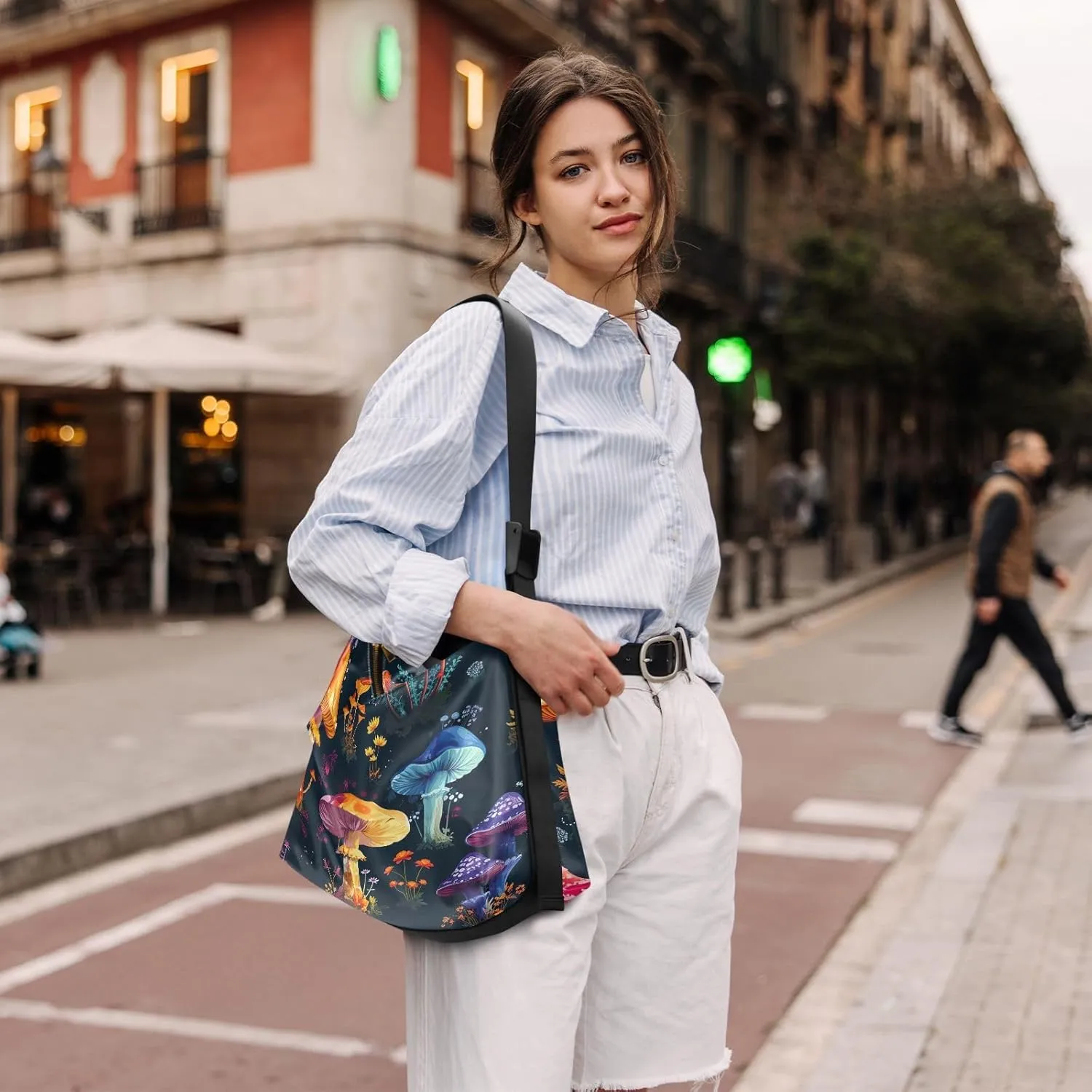 White Tulips Leather Bag with Shoulder Strap, Mens Leather Shoulder Bag, Leather Crossbody Shoulder Bag