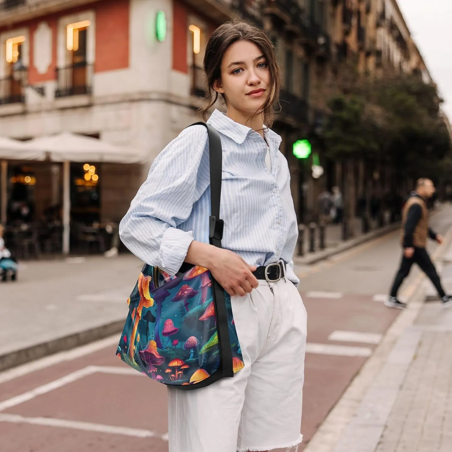 White Tulips Leather Bag with Shoulder Strap, Mens Leather Shoulder Bag, Leather Crossbody Shoulder Bag