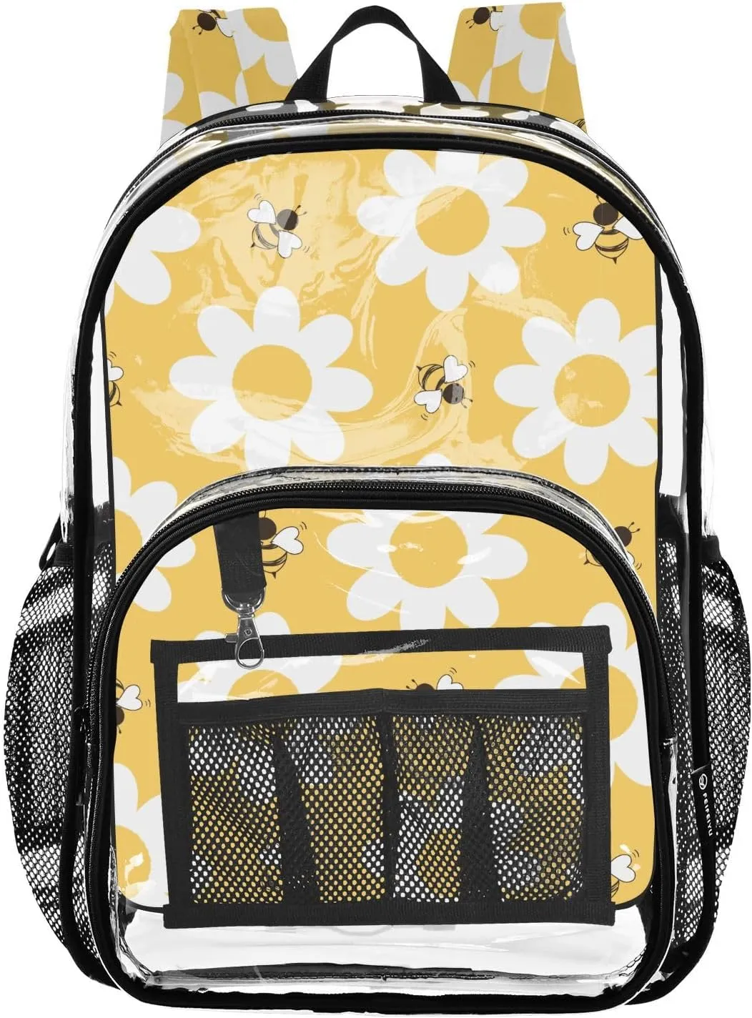 White Yellow Cute Bee Clear Backpack PVC Backpacks for Kids Girls Boys Transparent Bookbag Plastic Toddler Daypack Bags for Teens Students Women Men Travel