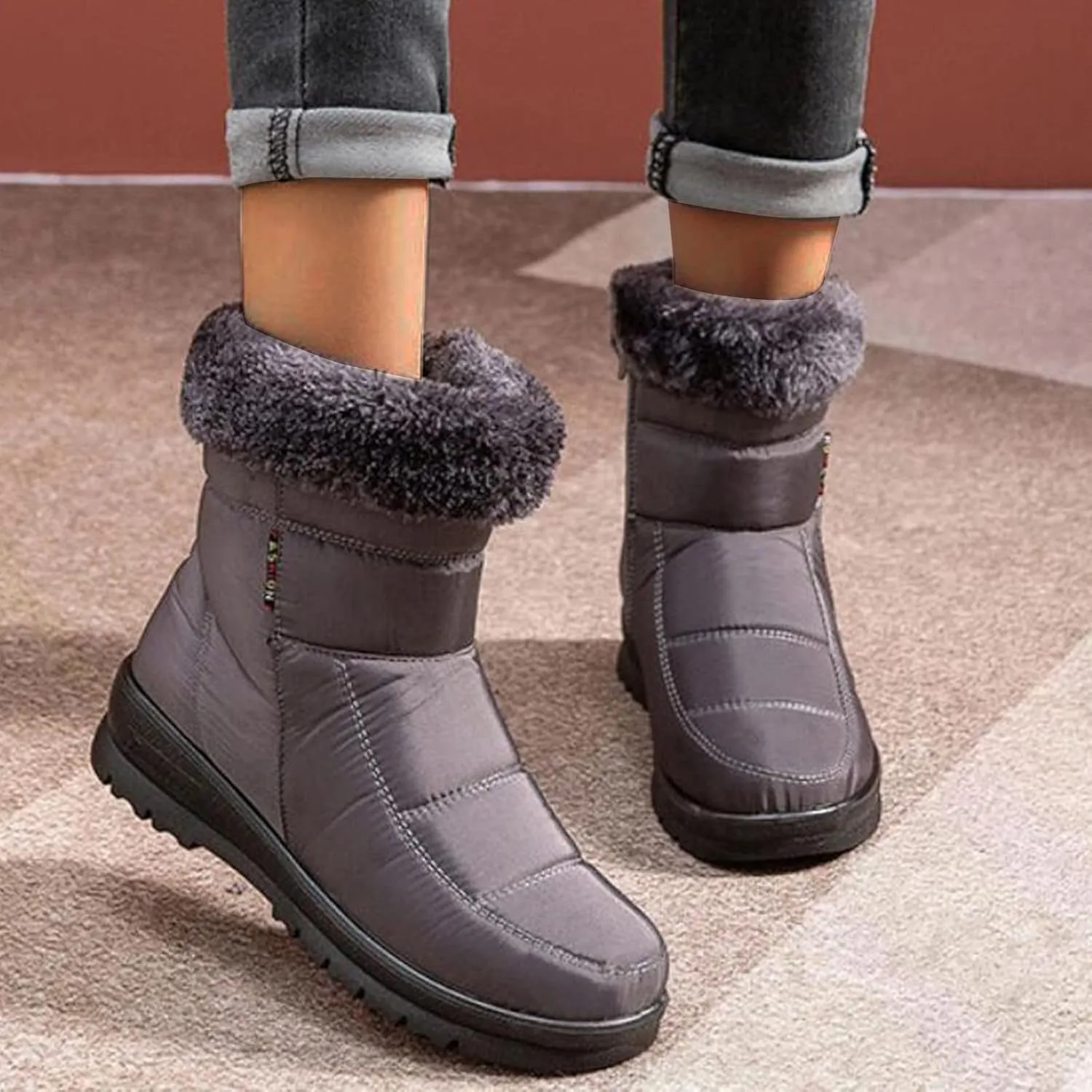 Wide Width Snow Boots Women 11 Women's Faux Fur Boot Furry Fluffy Short Snow Boot Mid-Calf Boots Fur Boots for Women Winter White Zapatos Para Invierno Mujer De Nieve Womens 9.5 Wide Winter Boots