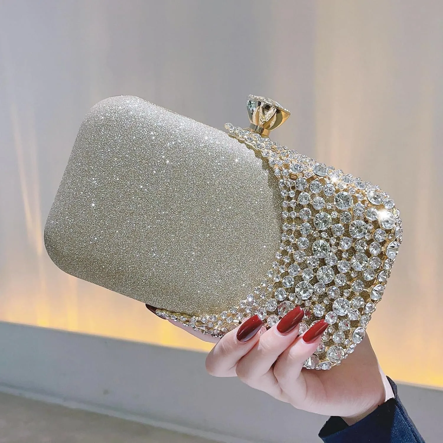 Women Clutch Bag Rhinestone Sequin Evening Bag Half-Moon Shape Crystal Wedding Cocktail Party Purse Sparkling purse