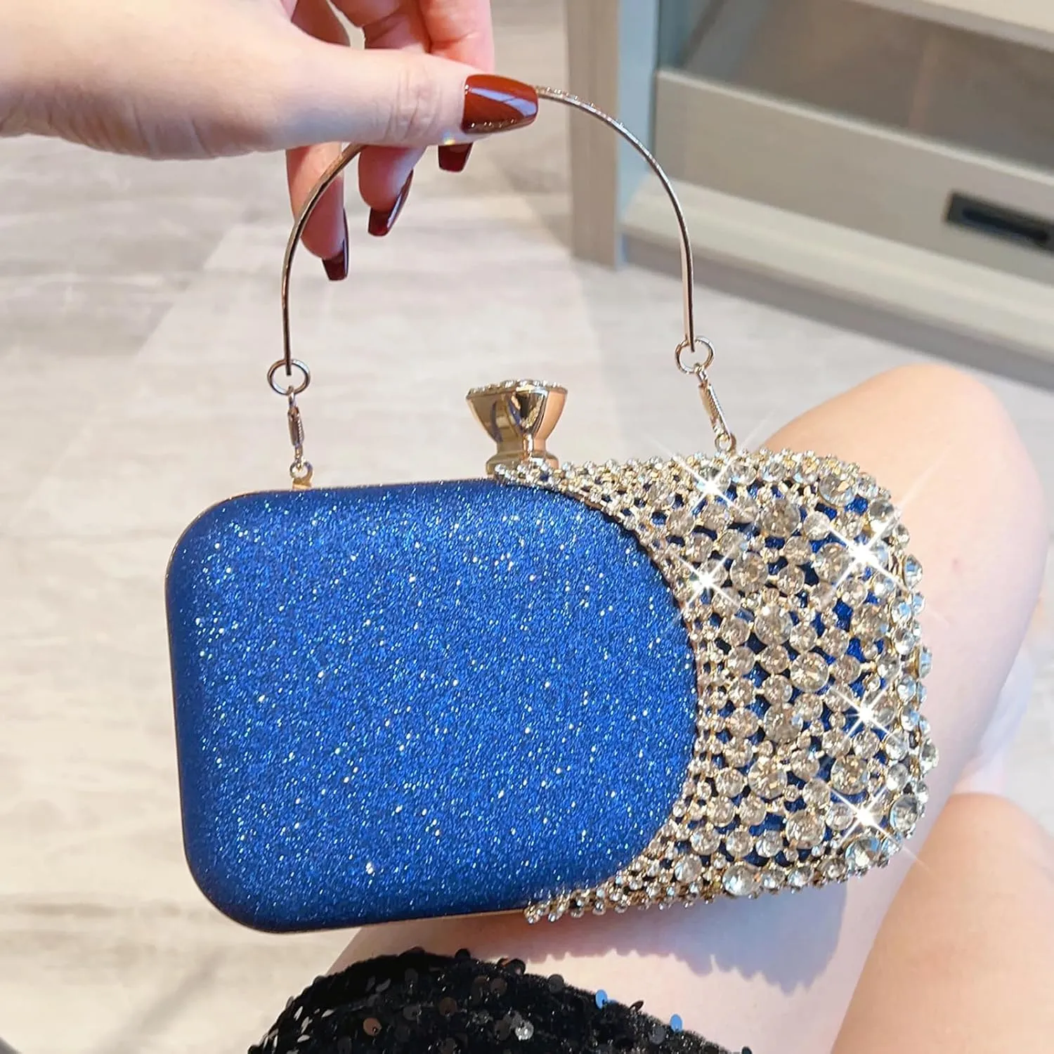 Women Clutch Bag Rhinestone Sequin Evening Bag Half-Moon Shape Crystal Wedding Cocktail Party Purse Sparkling purse
