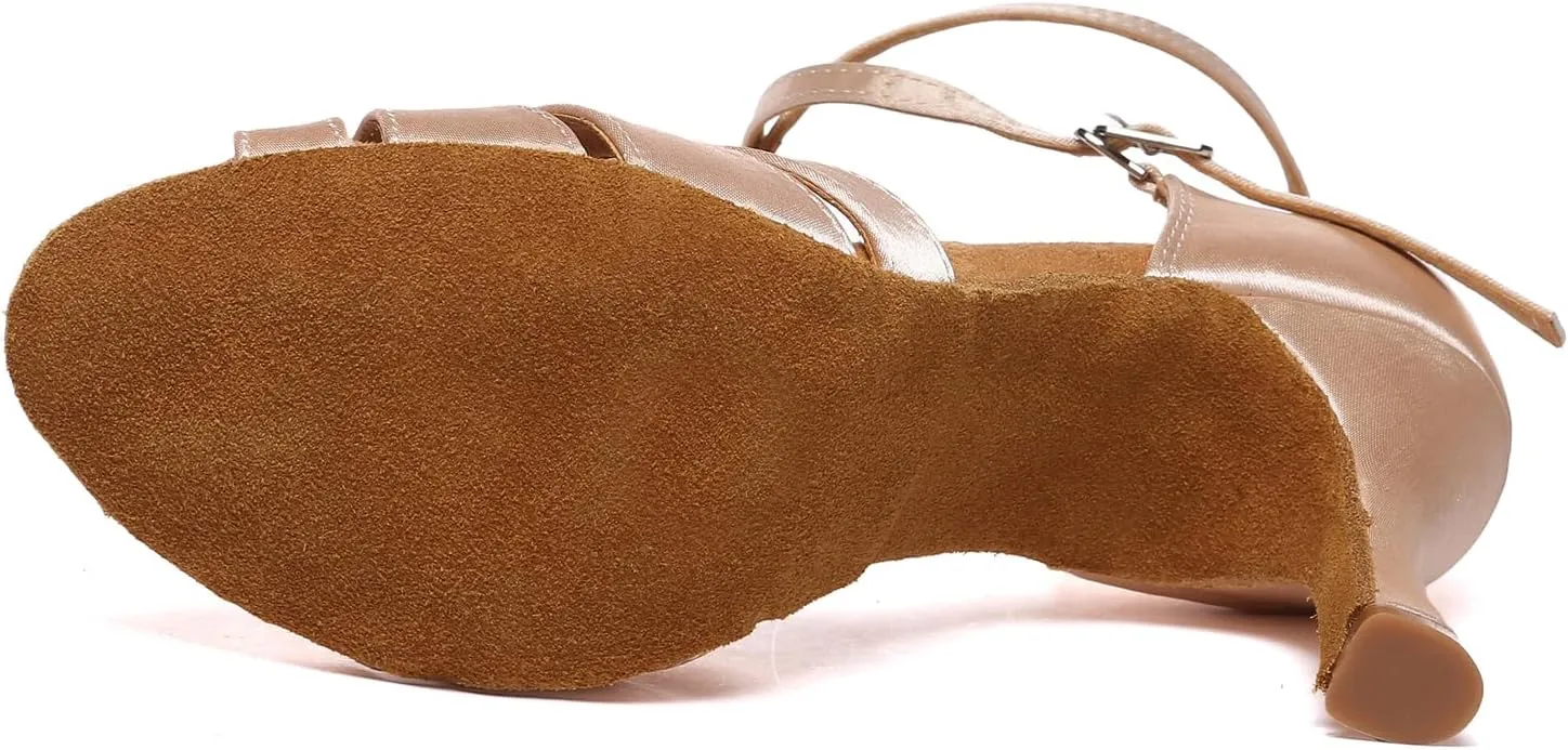 Women Latin Salsa Dance Shoes Open Toe Satin Professional Ballroom Practice Dancing Shoes Model D48