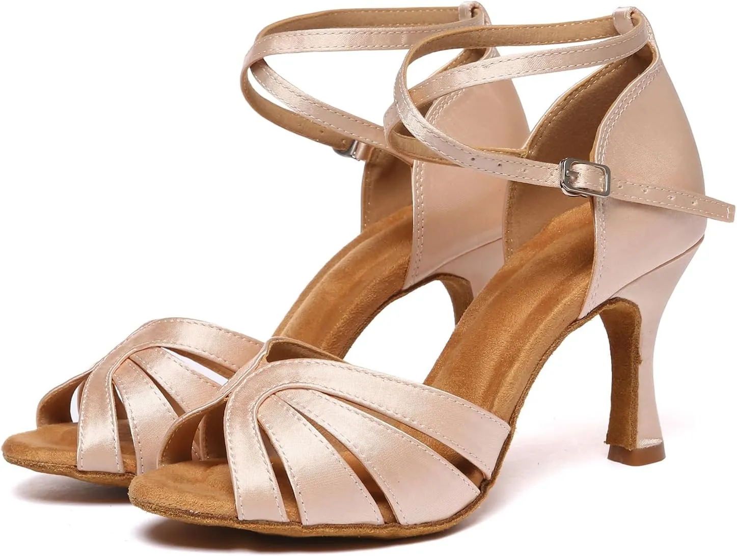 Women Latin Salsa Dance Shoes Open Toe Satin Professional Ballroom Practice Dancing Shoes Model D48