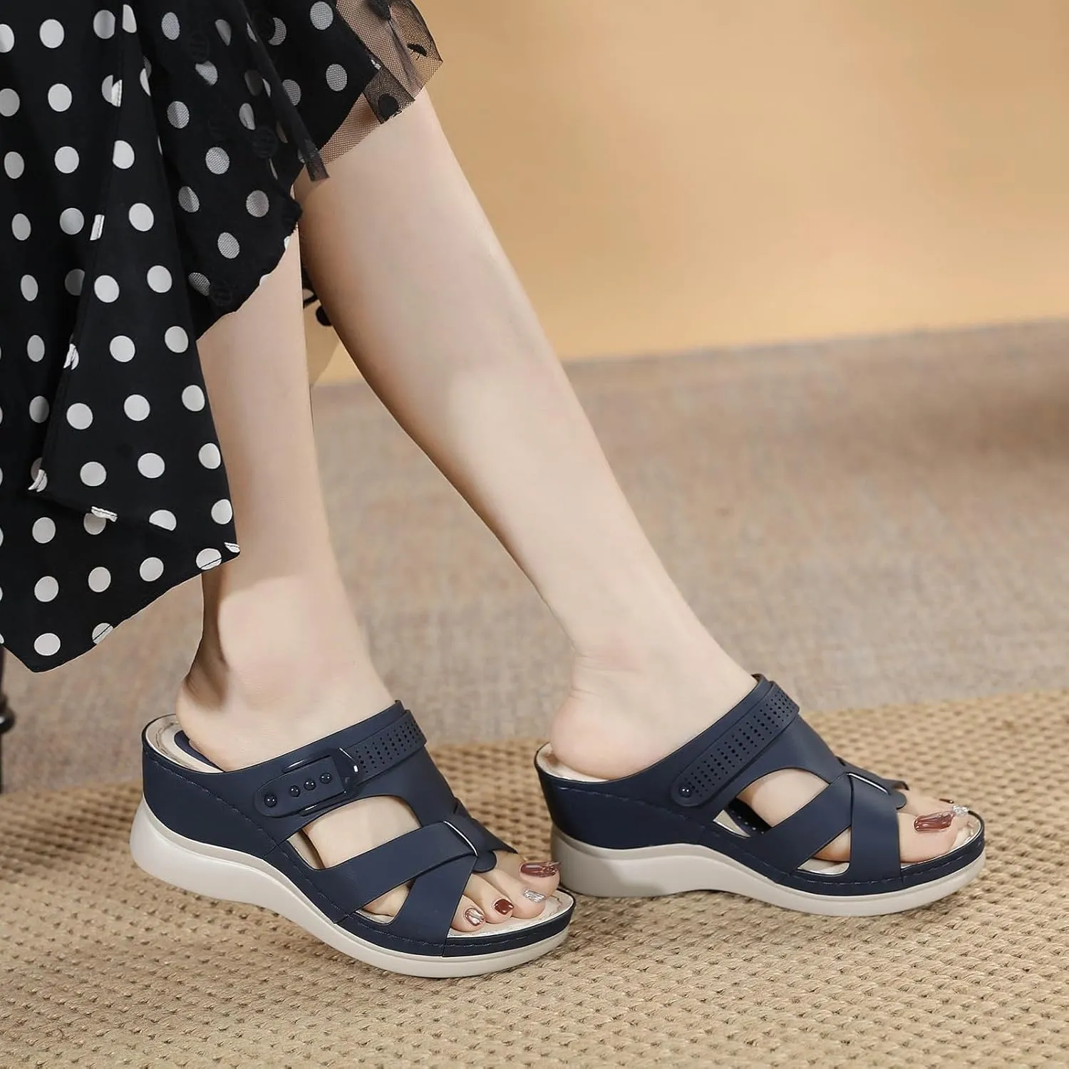 Women Orthopedic Wedge Sandals 2025 Summer Dressy Open Toe Platform Walking Sandals Comfortable Casual Slip on Beach Slippers