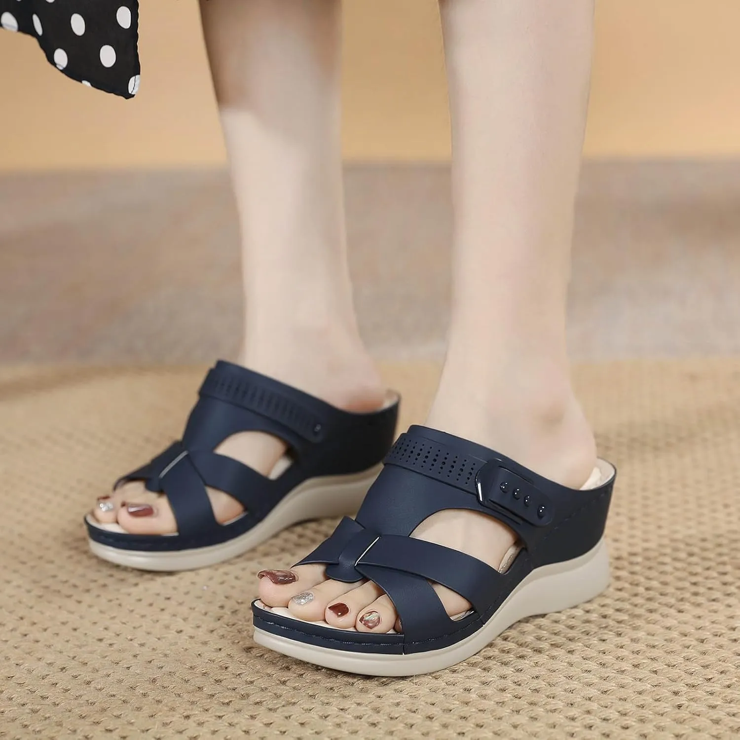 Women Orthopedic Wedge Sandals 2025 Summer Dressy Open Toe Platform Walking Sandals Comfortable Casual Slip on Beach Slippers