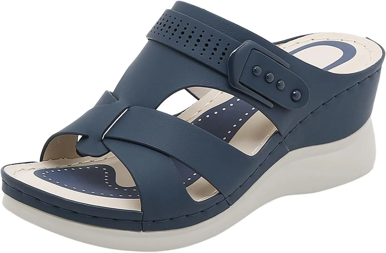 Women Orthopedic Wedge Sandals 2025 Summer Dressy Open Toe Platform Walking Sandals Comfortable Casual Slip on Beach Slippers