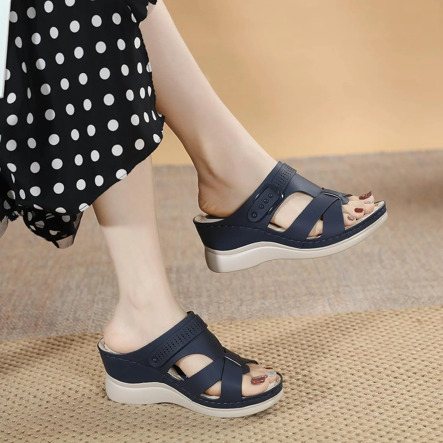 Women Orthopedic Wedge Sandals 2025 Summer Dressy Open Toe Platform Walking Sandals Comfortable Casual Slip on Beach Slippers