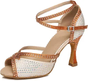 Women Rhinestones Dance Shoes Ballroom Latin Salsa Practice Performance Professional Dancing Shoes, Model YC-L451
