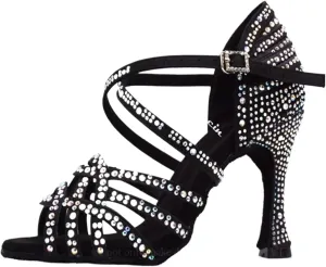 Women Salsa Dance Shoes Latin Ballroom Shoes Latin Dance Shoes Tango Party Shoes 9cm(Black Heel 6cm,4.5)