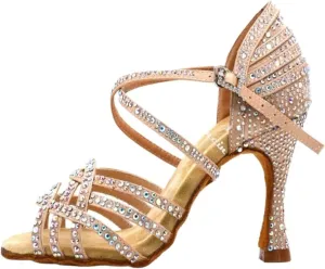 Women Salsa Dance Shoes Latin Ballroom Shoes Latin Dance Shoes Tango Party Shoes 9cm(Skin Heel 6cm,8.5)