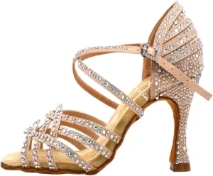 Women Salsa Dance Shoes Latin Ballroom Shoes Latin Dance Shoes Tango Party Shoes 9cm(Skin Heel 7.5cm,4.5)