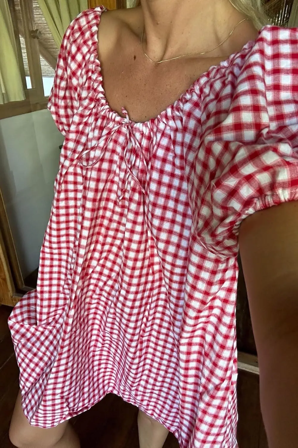 Women Y2k Babydoll Mini Dress Gingham Short Puff Sleeve Square Neck Dress Floral Fairy Loose Fit Sundresses