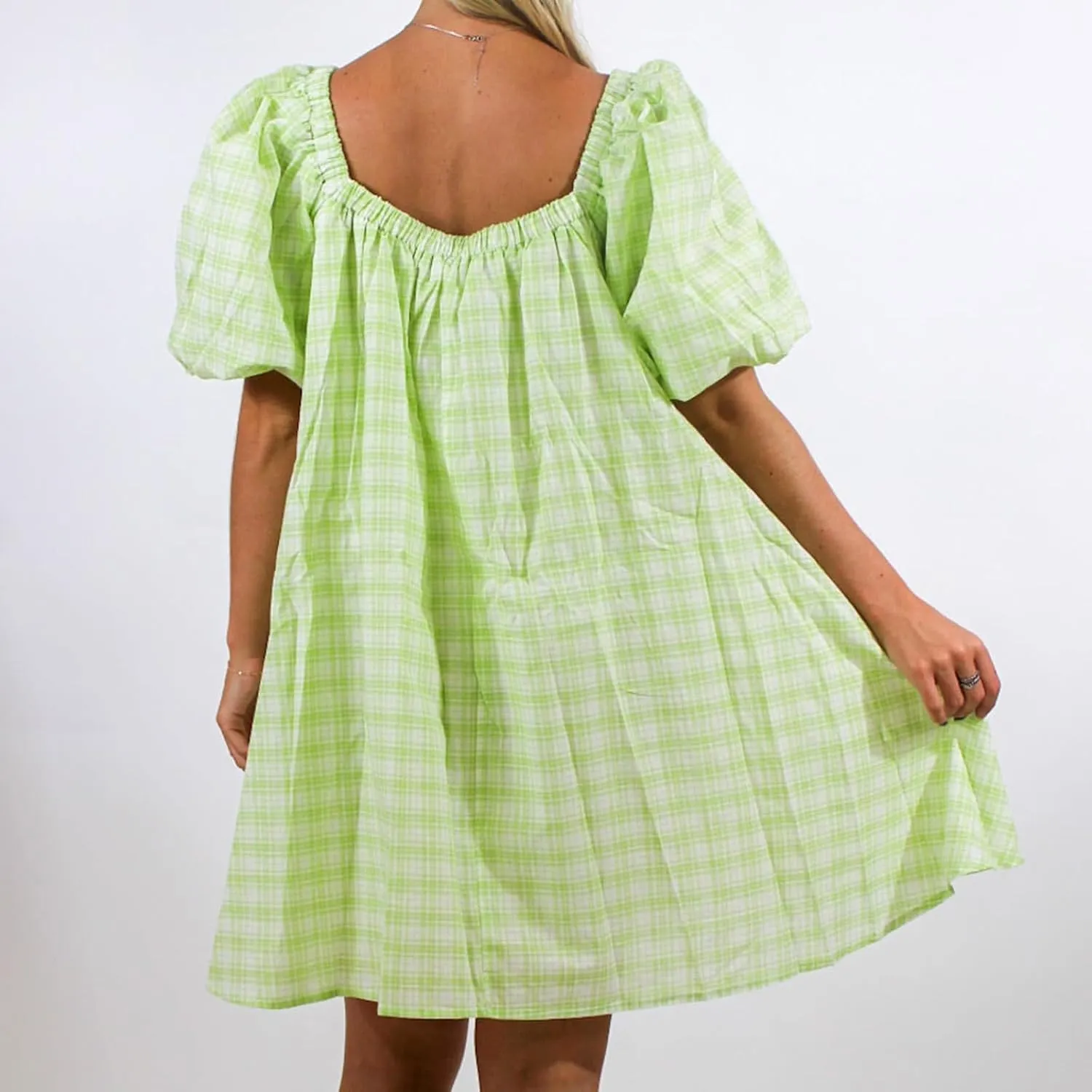 Women Y2k Babydoll Mini Dress Gingham Short Puff Sleeve Square Neck Dress Floral Fairy Loose Fit Sundresses